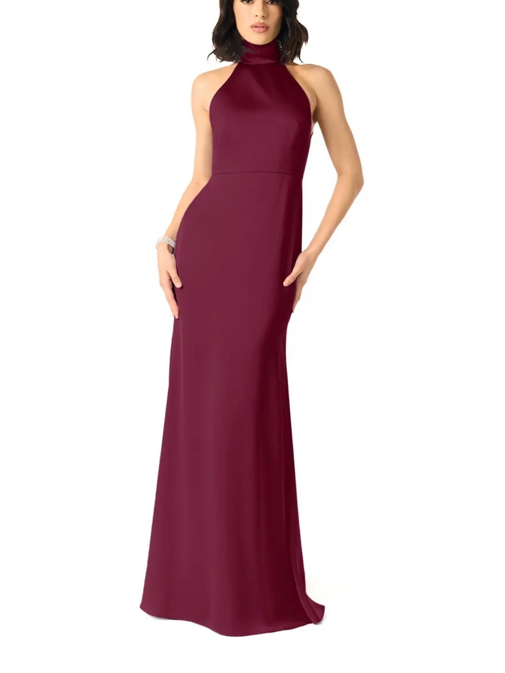 Azazie Wine High-Neck Halter Maxi Dress
